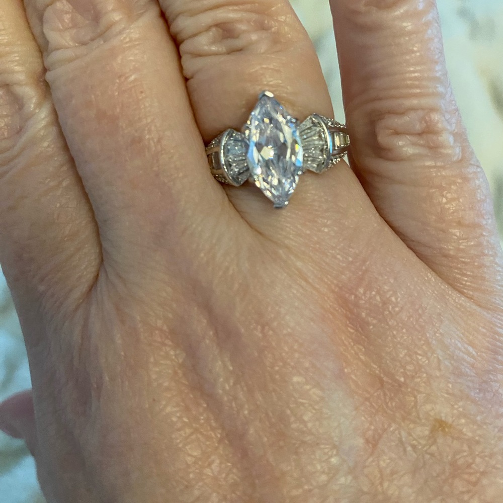.925 Sterling Silver Marquis CZ ring Size 8